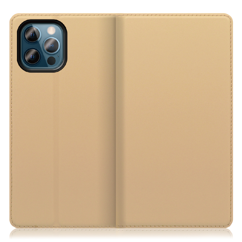 LOOF SKIN SLIM iPhone 12 / 12 Pro [ゴールド] 薄い 軽量 手帳型ケース カード収納 幅広ポケット ベルトなし