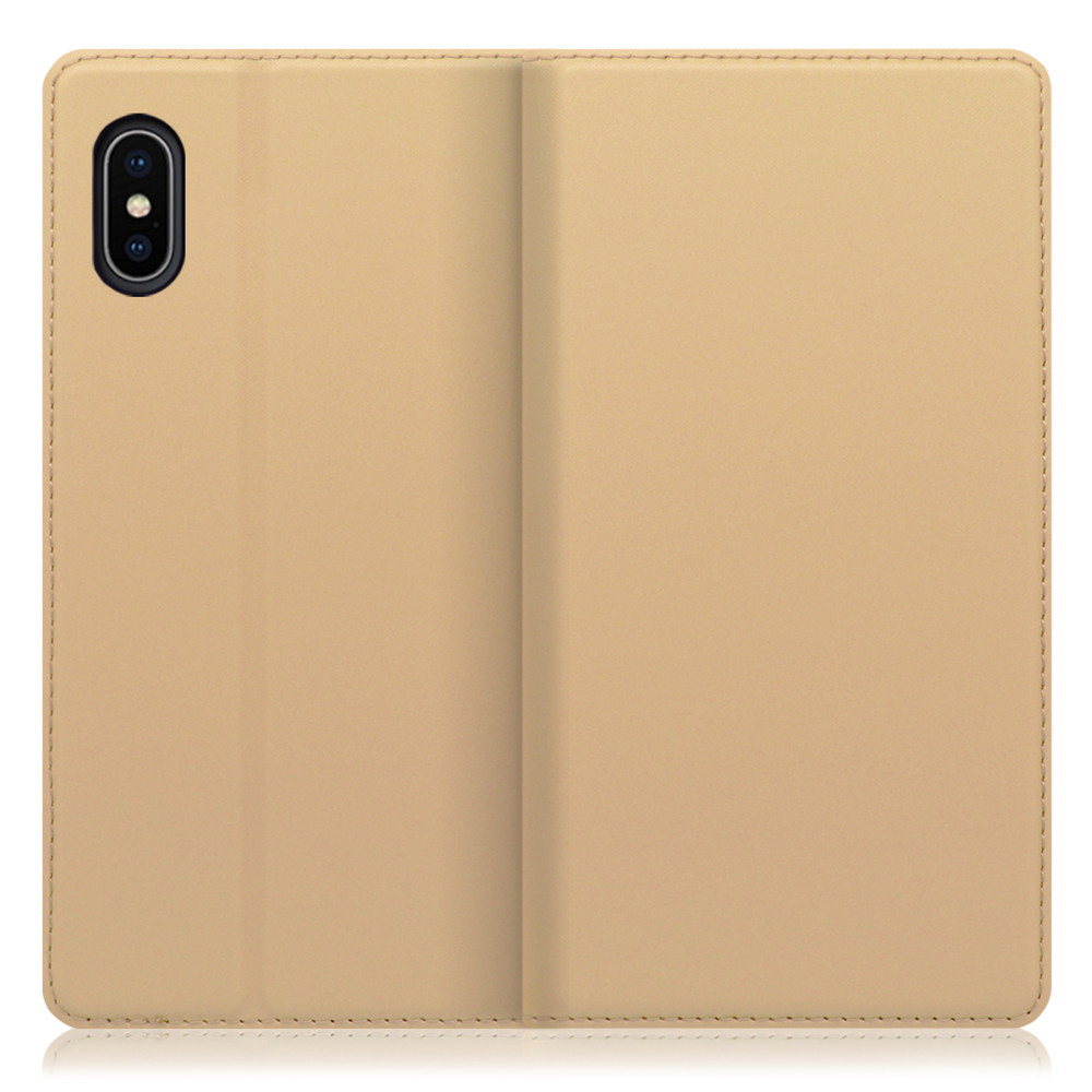 LOOF SKIN SLIM iPhone X / XS 用 [ゴールド] 薄い 軽量 手帳型ケース カード収納 幅広ポケット ベルトなし