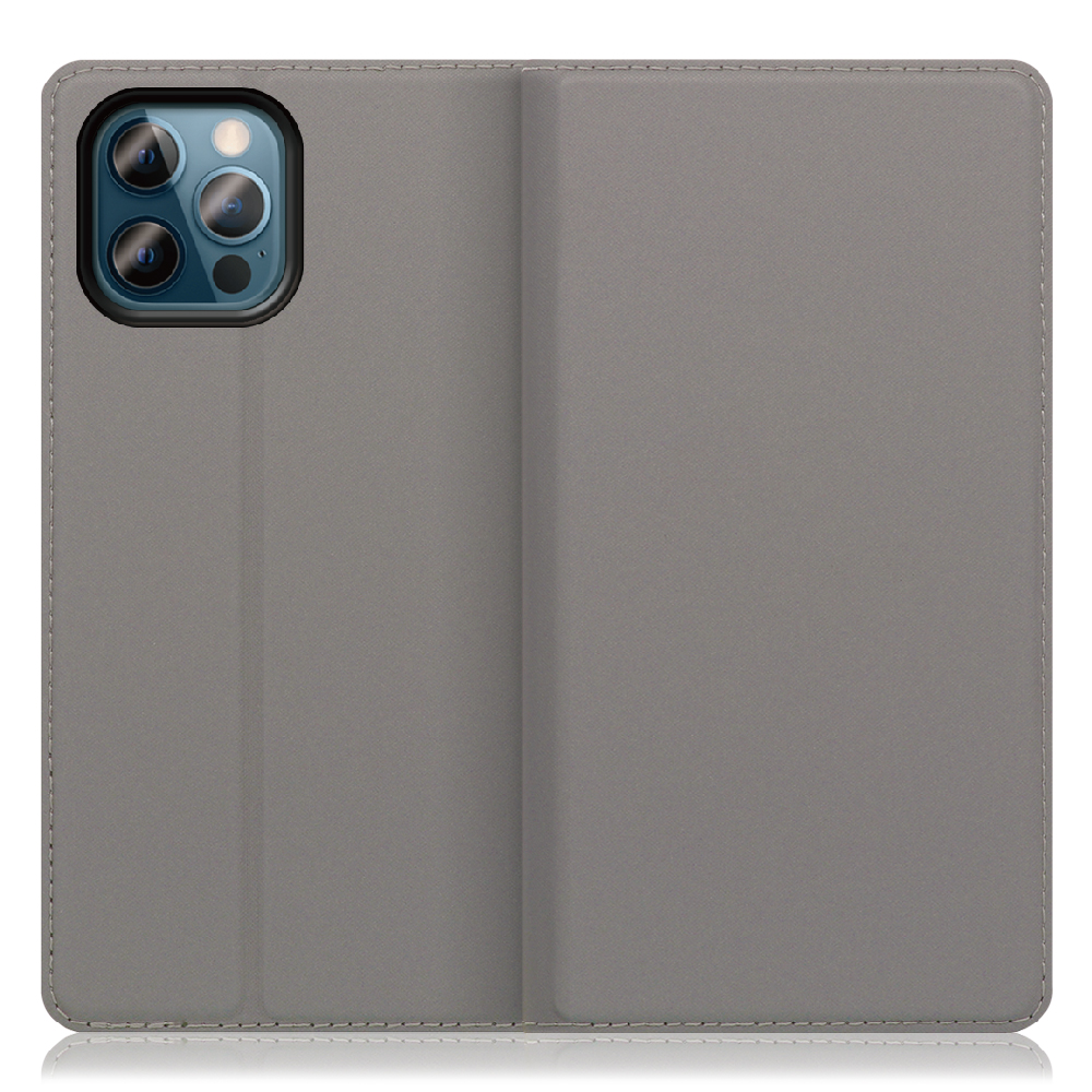 LOOF SKIN SLIM iPhone 12 / 12 Pro [グレー] 薄い 軽量 手帳型ケース カード収納 幅広ポケット ベルトなし