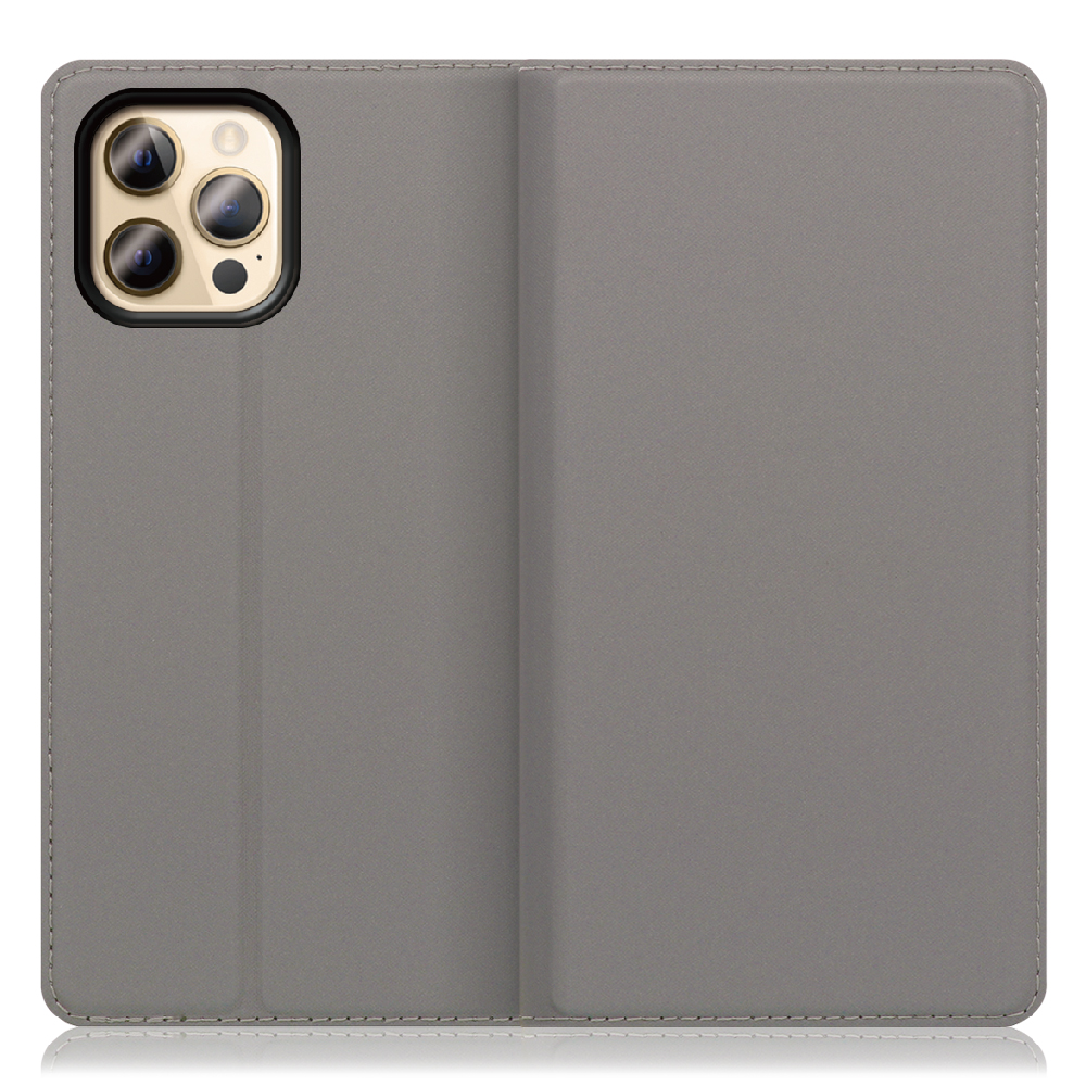 LOOF SKIN SLIM iPhone 12 Pro Max [グレー] 薄い 軽量 手帳型ケース カード収納 幅広ポケット ベルトなし