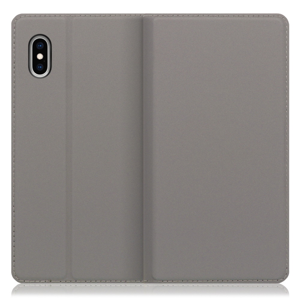 LOOF SKIN SLIM iPhone XS Max 用 [グレー] 薄い 軽量 手帳型ケース カード収納 幅広ポケット ベルトなし