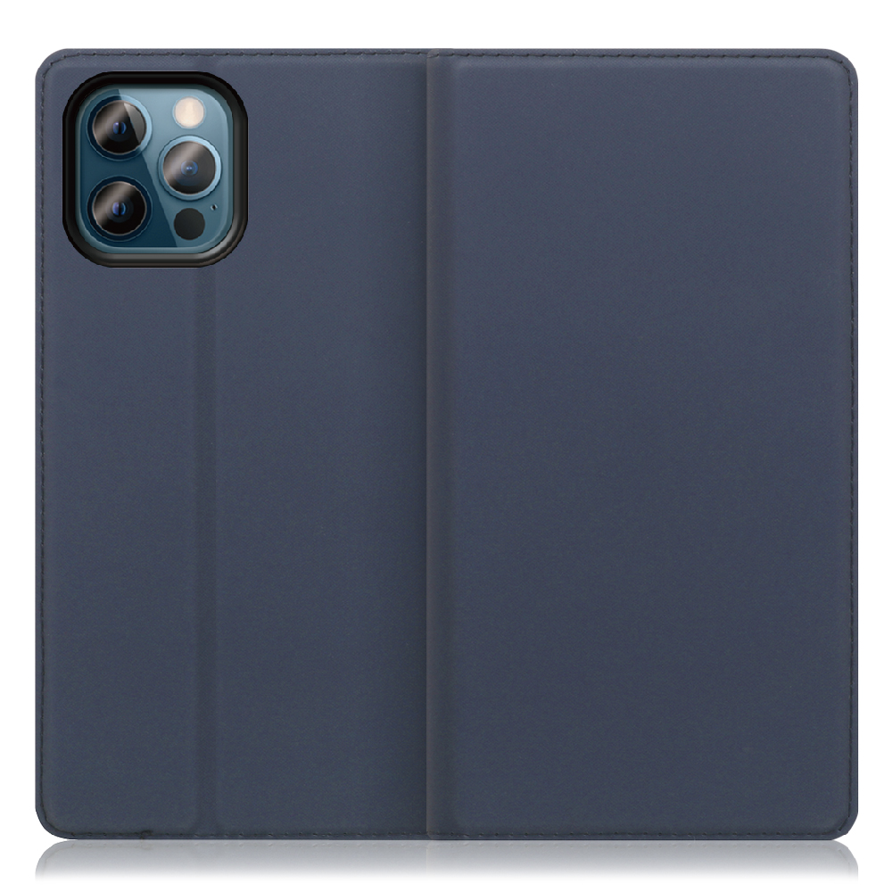 LOOF SKIN SLIM iPhone 12 / 12 Pro [ネイビー] 薄い 軽量 手帳型ケース カード収納 幅広ポケット ベルトなし