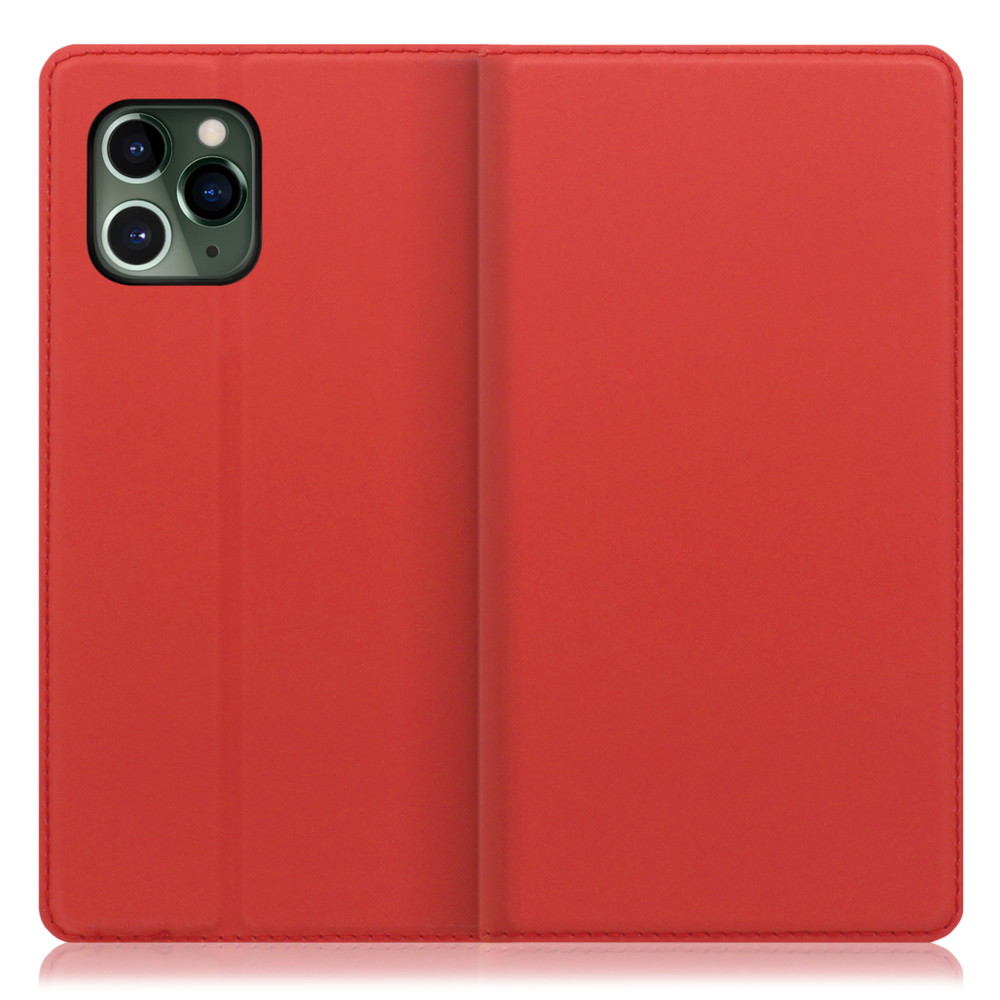 LOOF SKIN SLIM iPhone 11 Pro 用 [レッド] 薄い 軽量 手帳型ケース カード収納 幅広ポケット ベルトなし