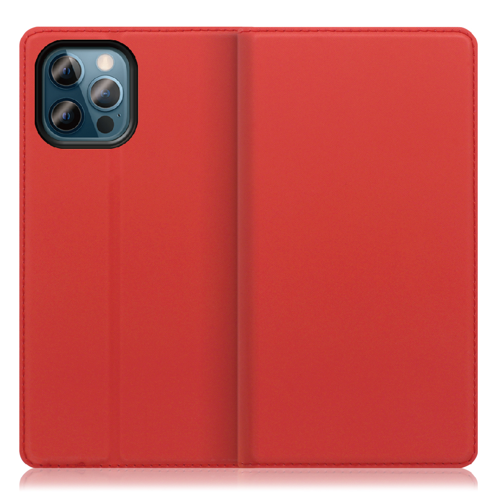 LOOF SKIN SLIM iPhone 12 / 12 Pro [レッド] 薄い 軽量 手帳型ケース カード収納 幅広ポケット ベルトなし