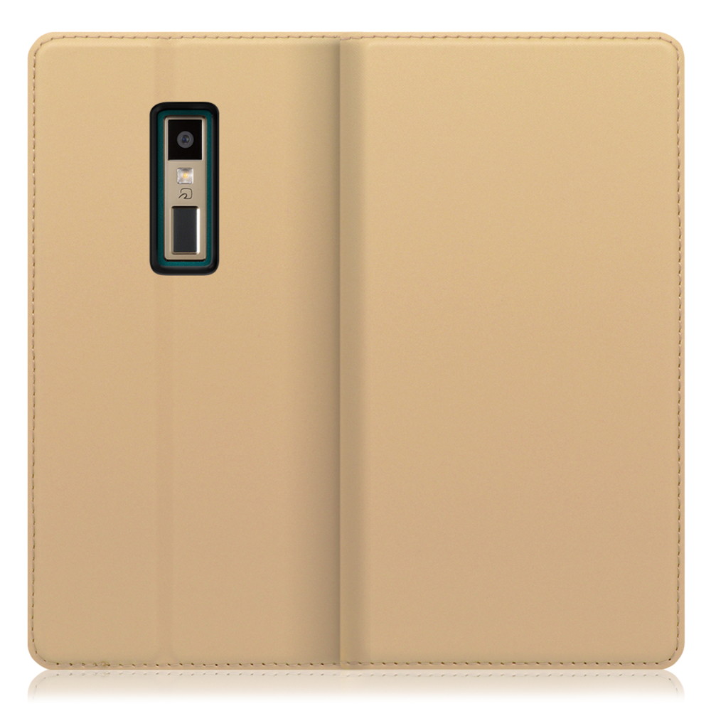 LOOF SKIN SLIM KYOCERA URBANO V04 / KYV45 用 [ゴールド] 薄い 軽量 手帳型ケース カード収納 幅広ポケット ベルトなし