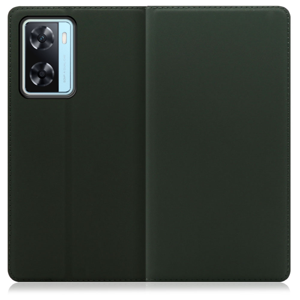 LOOF SKIN SLIM OPPO A77 オッポ 用 [エバーグリーン] 薄い 軽量 手帳型ケース カード収納 幅広ポケット ベルトなし
