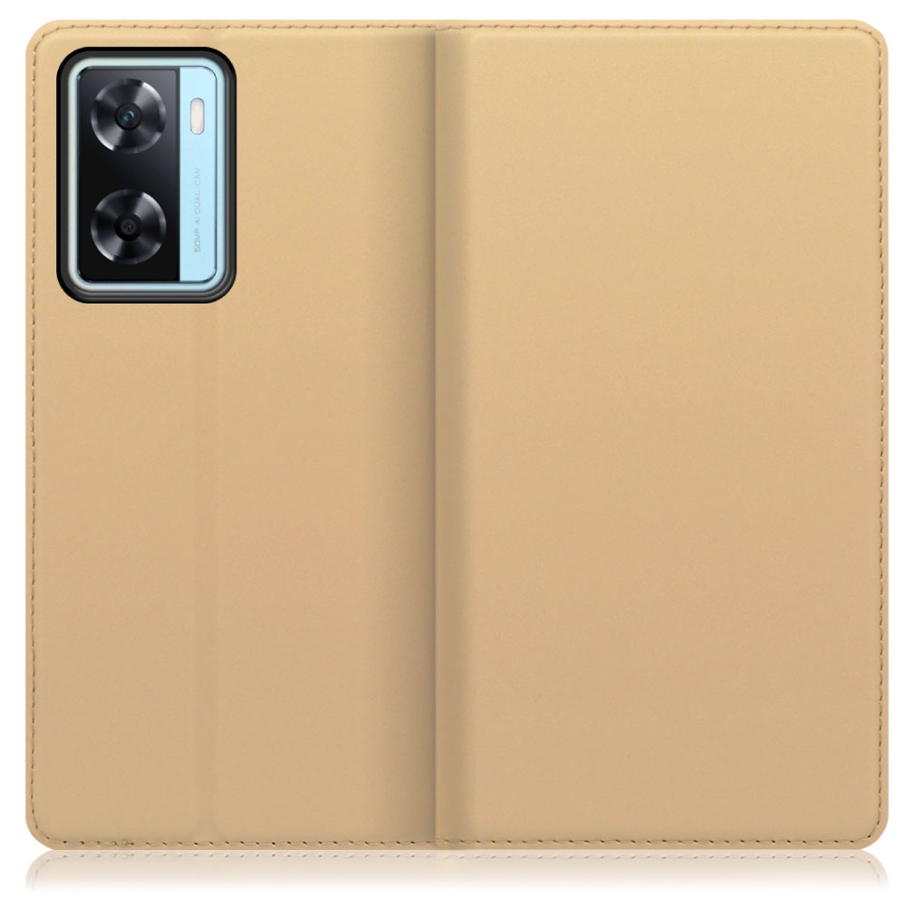 LOOF SKIN SLIM OPPO A77 オッポ 用 [ゴールド] 薄い 軽量 手帳型ケース カード収納 幅広ポケット ベルトなし