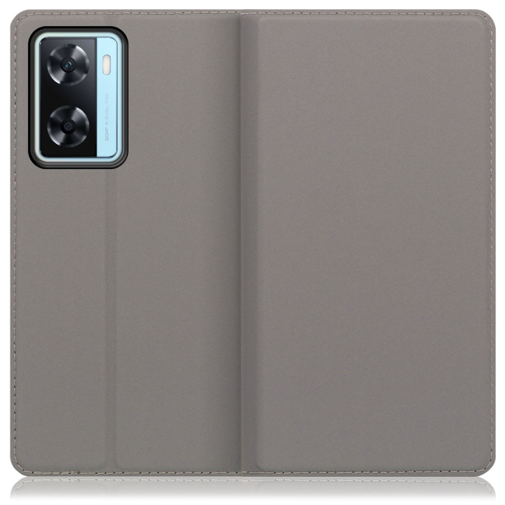 LOOF SKIN SLIM OPPO A77 オッポ 用 [グレー] 薄い 軽量 手帳型ケース カード収納 幅広ポケット ベルトなし