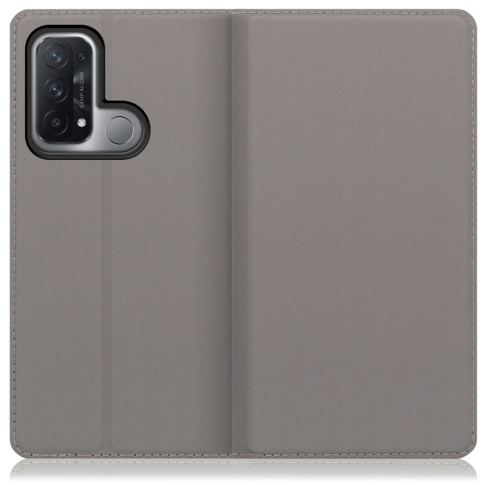 LOOF SKIN SLIM OPPO Reno5 A 用 [グレー] 薄い 軽量 手帳型ケース カード収納 幅広ポケット ベルトなし