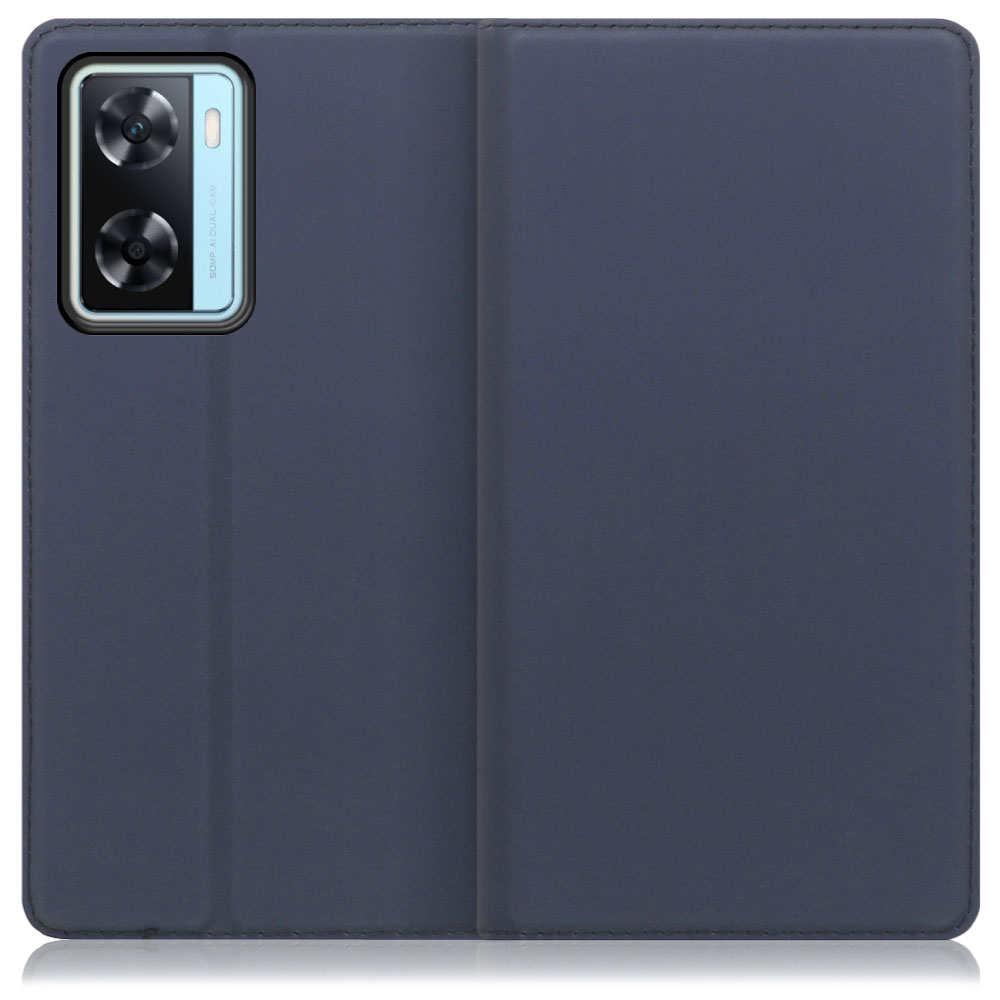 LOOF SKIN SLIM OPPO A77 オッポ 用 [ネイビー] 薄い 軽量 手帳型ケース カード収納 幅広ポケット ベルトなし