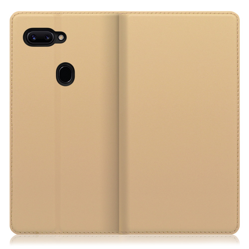 LOOF SKIN SLIM OPPO R15 Pro 用 [ゴールド] 薄い 軽量 手帳型ケース カード収納 幅広ポケット ベルトなし