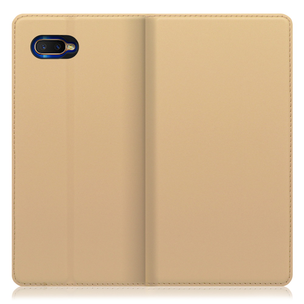 LOOF SKIN SLIM OPPO R17 Neo 用 [ゴールド] 薄い 軽量 手帳型ケース カード収納 幅広ポケット ベルトなし