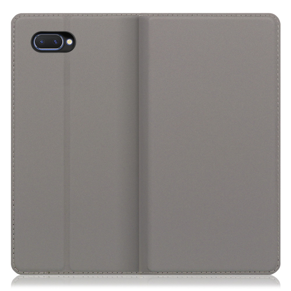 LOOF SKIN SLIM OPPO R15 Neo 用 [グレー] 薄い 軽量 手帳型ケース カード収納 幅広ポケット ベルトなし