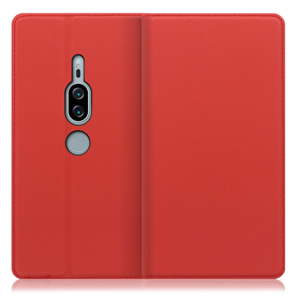 LOOF SKIN SLIM Xperia XZ2 Premium / SO-04K / SOV38 用 [レッド] 薄い 軽量 手帳型ケース カード収納 幅広ポケット ベルトなし