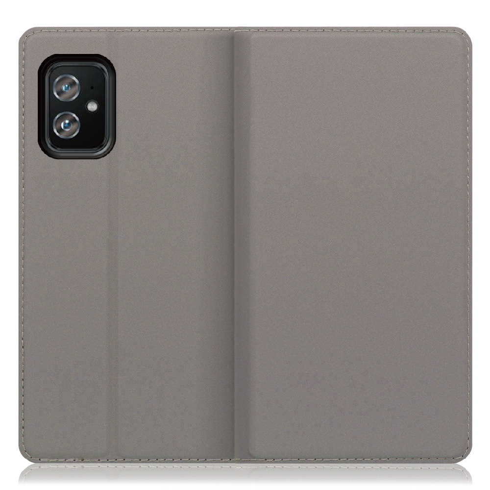 LOOF SKIN-SLIM Zenfone 8 用 [グレー] 薄い 軽量 手帳型ケース カード収納 幅広ポケット ベルトなし