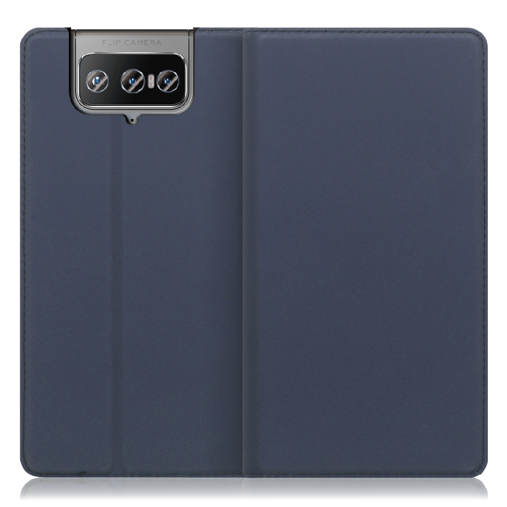 LOOF SKIN SLIM Zenfone 8 Flip 用 [ネイビー] 薄い 軽量 手帳型ケース カード収納 幅広ポケット ベルトなし