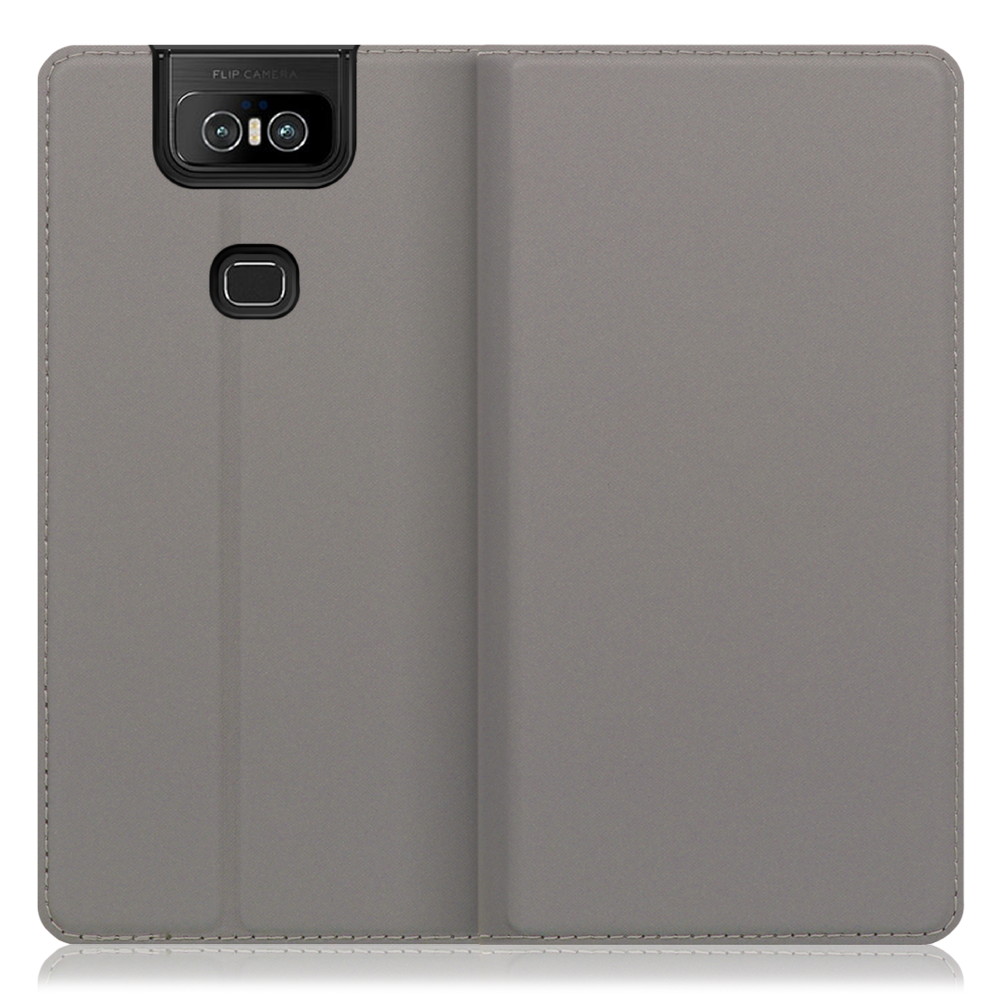 LOOF SKIN SLIM ZenFone 6 / 6 Edition 30 / ZS630KL 用 [グレー] 薄い 軽量 手帳型ケース カード収納 幅広ポケット ベルトなし