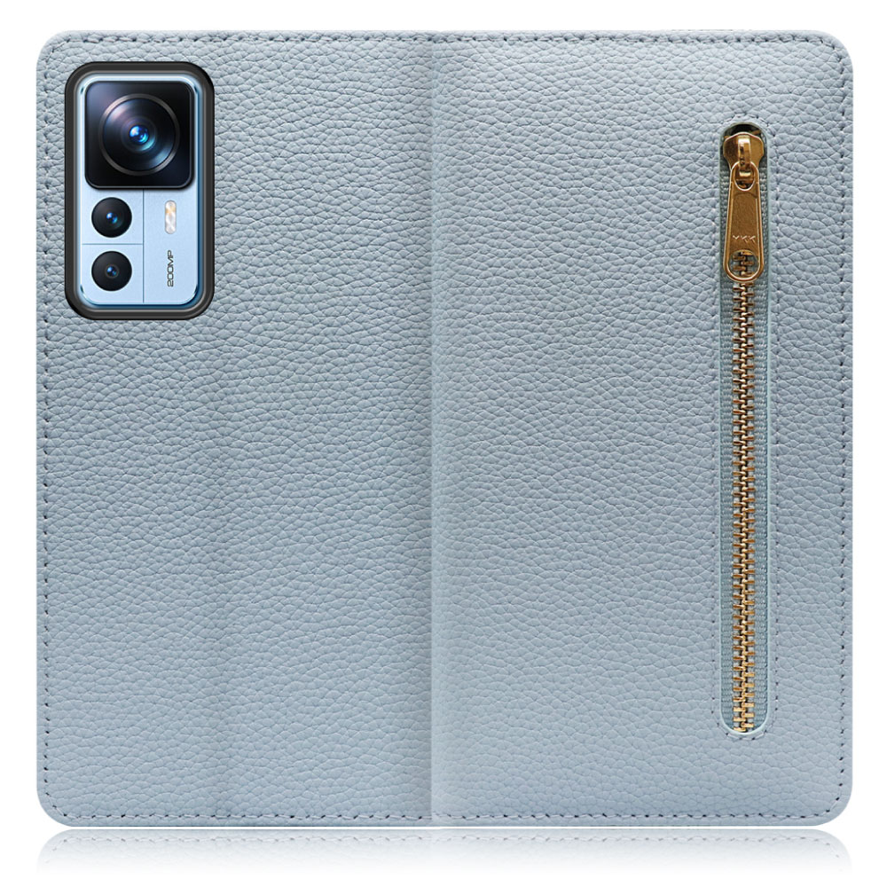 LOOF POCKET Series Xiaomi 12T Pro 用 [スカイブルー] 厳選本革 カード収納付き ベルト無し ファスナー ポケット付き 手帳型ケース