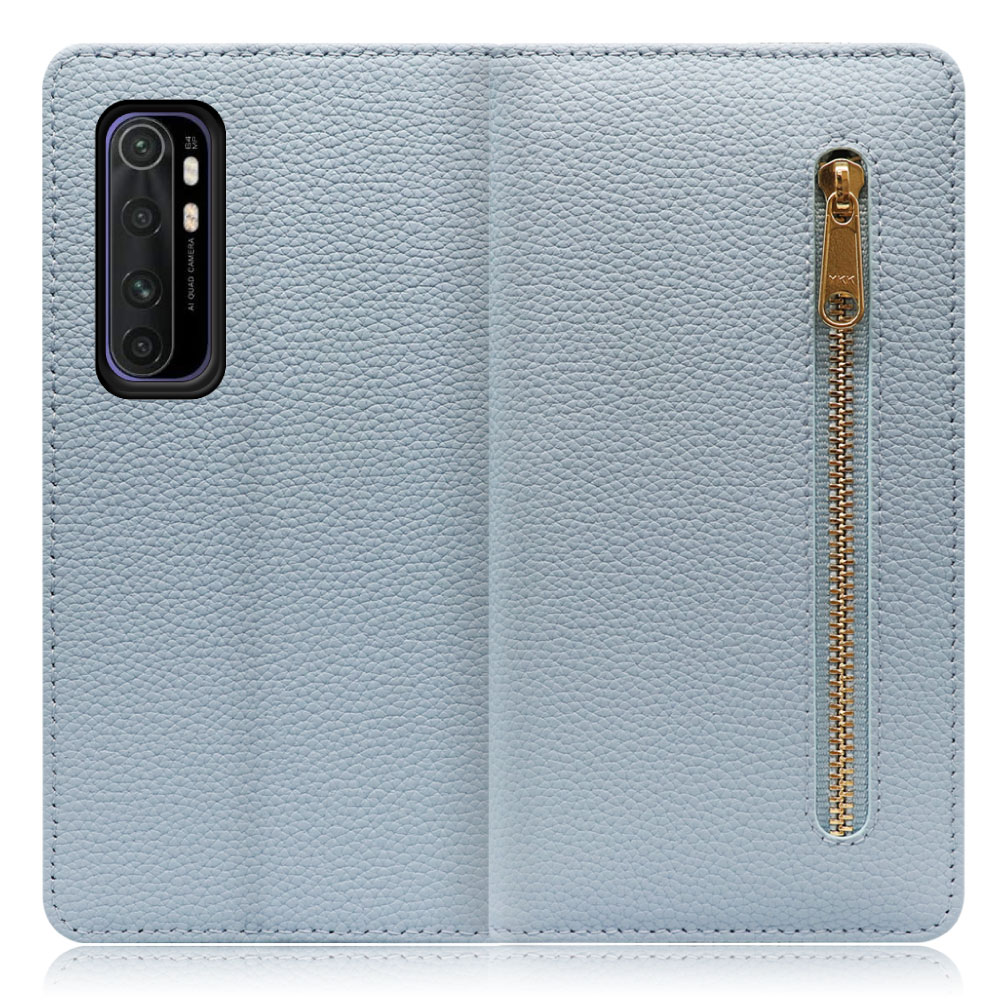 LOOF POCKET Series Xiaomi Mi Note 10 Lite 用 [スカイブルー] 厳選本革 カード収納付き ベルト無し ファスナー ポケット付き 手帳型ケース