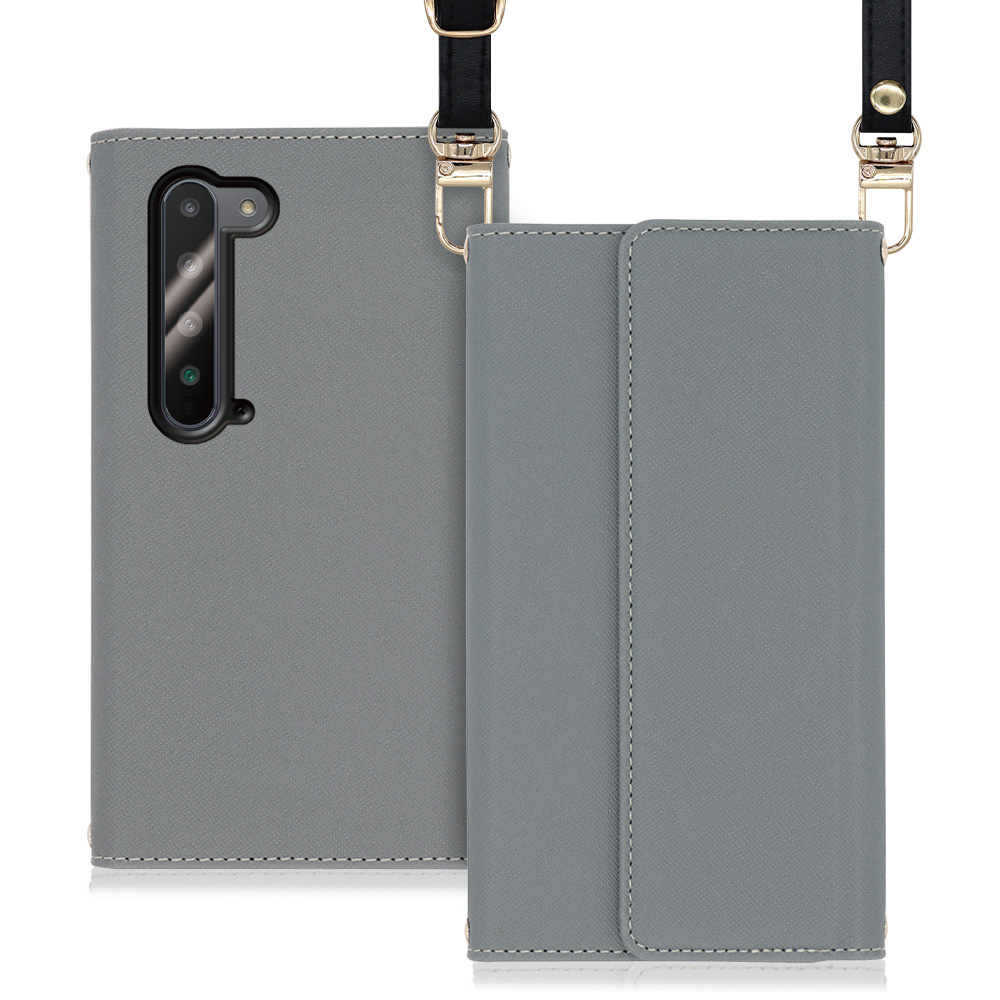 LOOF Strap AQUOS R5G / SH-51A / SHG01 用 [グレー] 両手が使える ネックストラップ ショルダー ロングストラップ付きケース カード収納 幅広ポケット