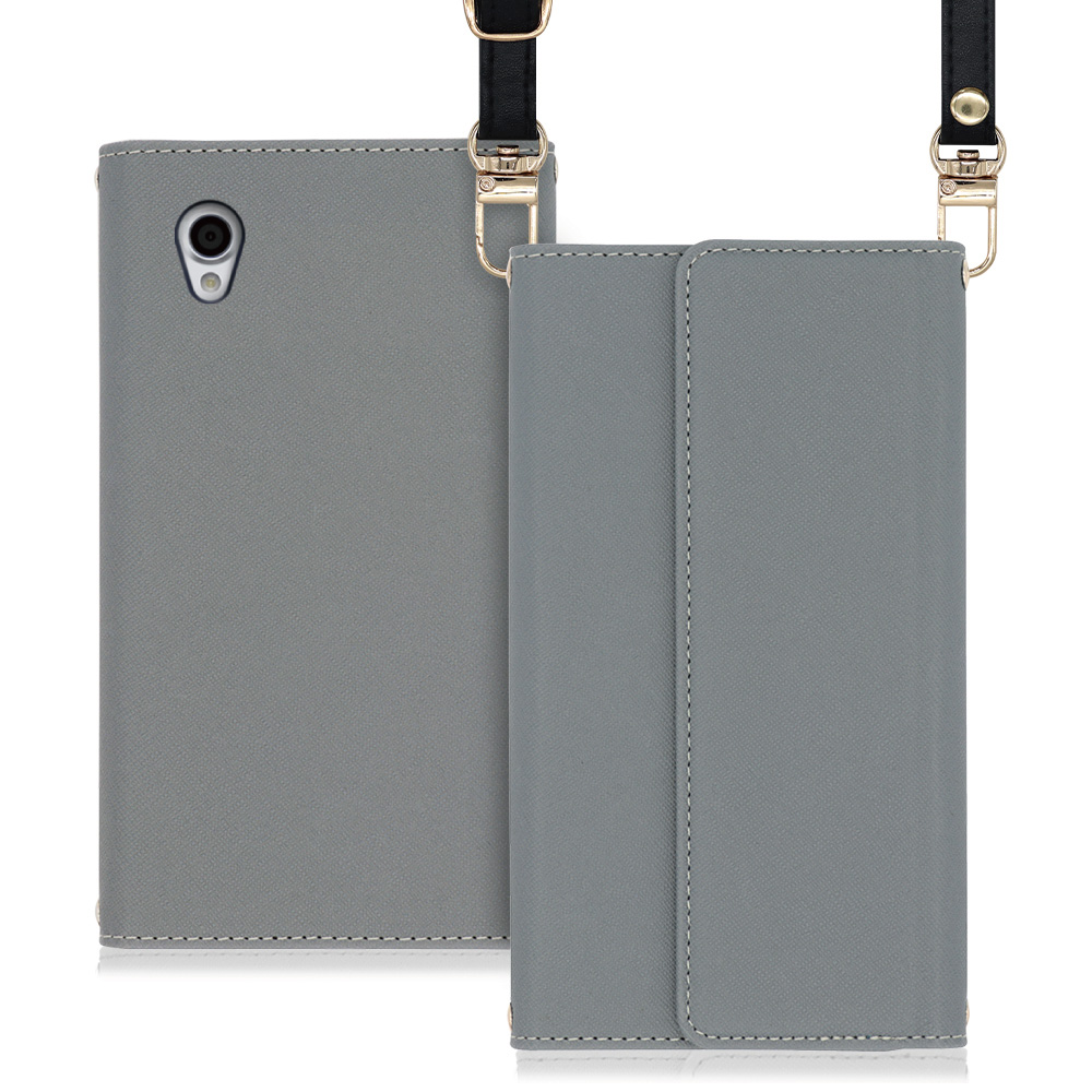 LOOF Strap AQUOS sense plus / SH-M07 用 [グレー] 両手が使える ネックストラップ ショルダー ロングストラップ付きケース カード収納 幅広ポケット