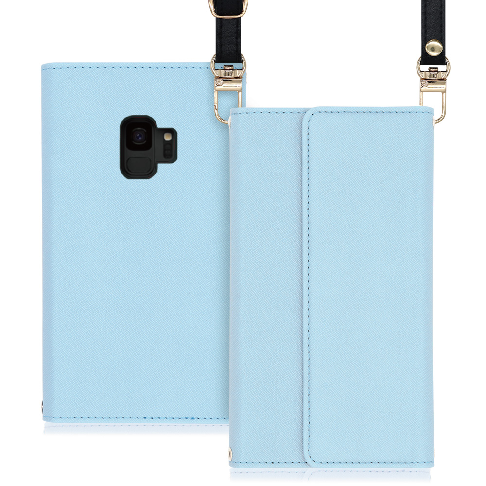 LOOF Strap Galaxy S9 / SC-02K / SCV38 用 [ブルー] 両手が使える ネックストラップ ショルダー ロングストラップ付きケース カード収納 幅広ポケット