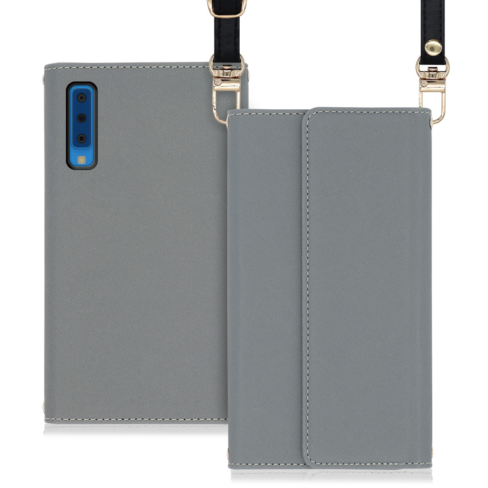 LOOF Strap Galaxy A7 / SM-A750C 用 [グレー] 両手が使える ネックストラップ ショルダー ロングストラップ付きケース カード収納 幅広ポケット