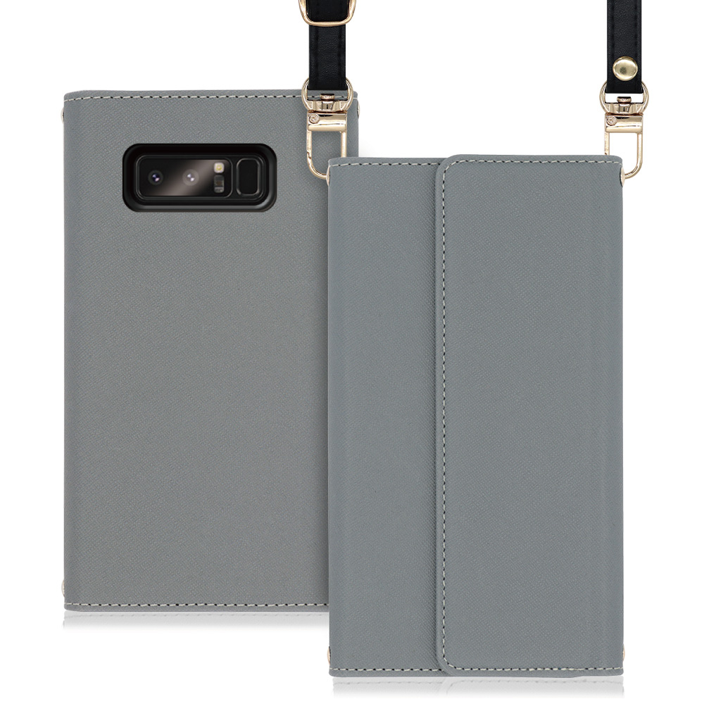 LOOF Strap Galaxy Note8 / SC-01K / SCV37 用 [グレー] 両手が使える ネックストラップ ショルダー ロングストラップ付きケース カード収納 幅広ポケット