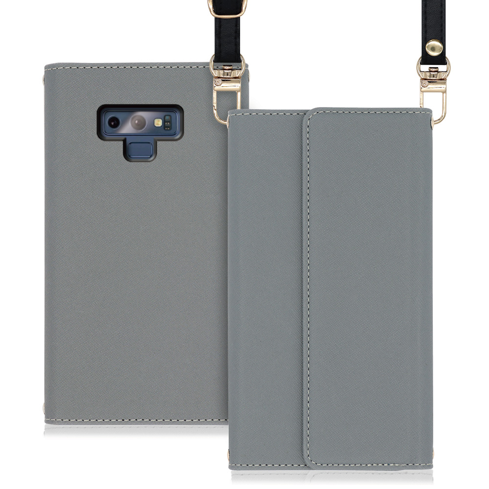 LOOF Strap Galaxy Note9 / SC-01L / SCV40 用 [グレー] 両手が使える ネックストラップ ショルダー ロングストラップ付きケース カード収納 幅広ポケット