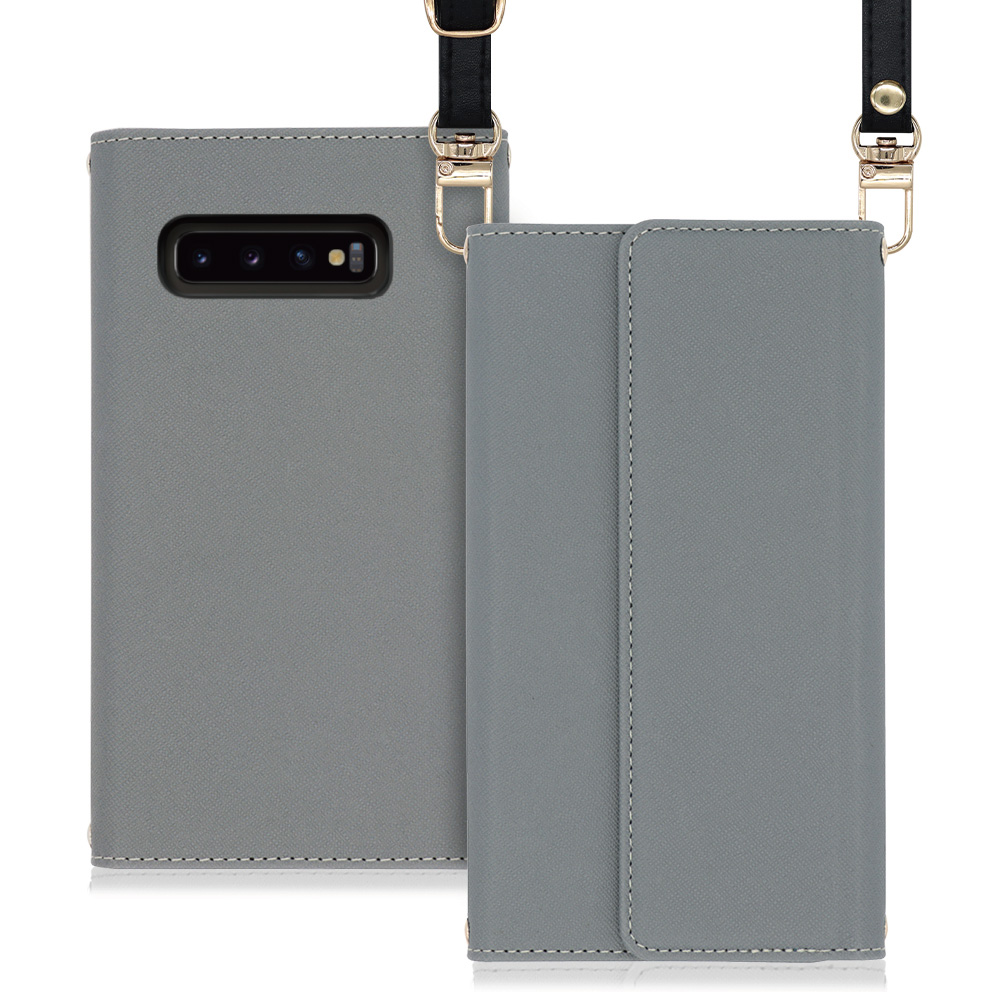 LOOF Strap Galaxy S10+ / SC-04L / SCV42 用 [グレー] 両手が使える ネックストラップ ショルダー ロングストラップ付きケース カード収納 幅広ポケット