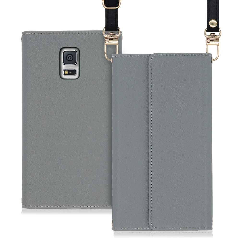 LOOF Strap Galaxy S5 / SC-04F 用 [グレー] 両手が使える ネックストラップ ショルダー ロングストラップ付きケース カード収納 幅広ポケット