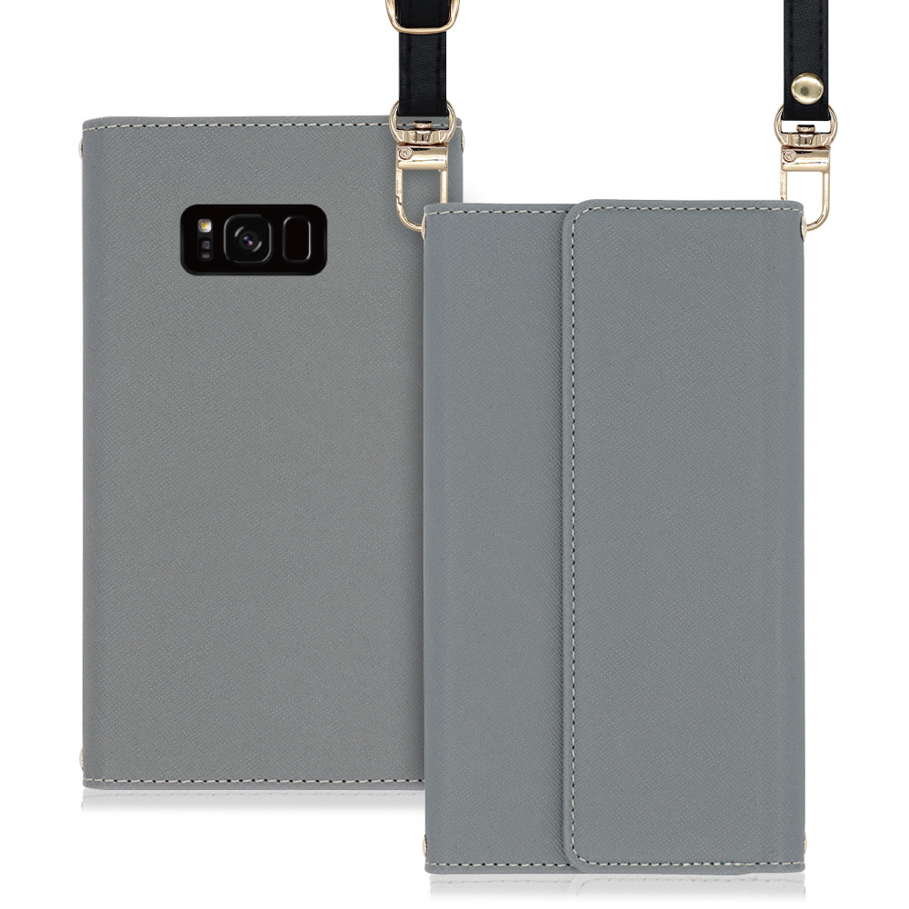 LOOF Strap Galaxy S8+ / SC-03J / SCV35 用 [グレー] 両手が使える ネックストラップ ショルダー ロングストラップ付きケース カード収納 幅広ポケット