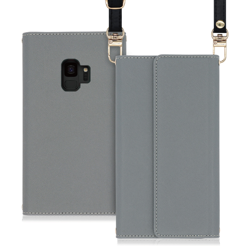 LOOF Strap Galaxy S9 / SC-02K / SCV38 用 [グレー] 両手が使える ネックストラップ ショルダー ロングストラップ付きケース カード収納 幅広ポケット