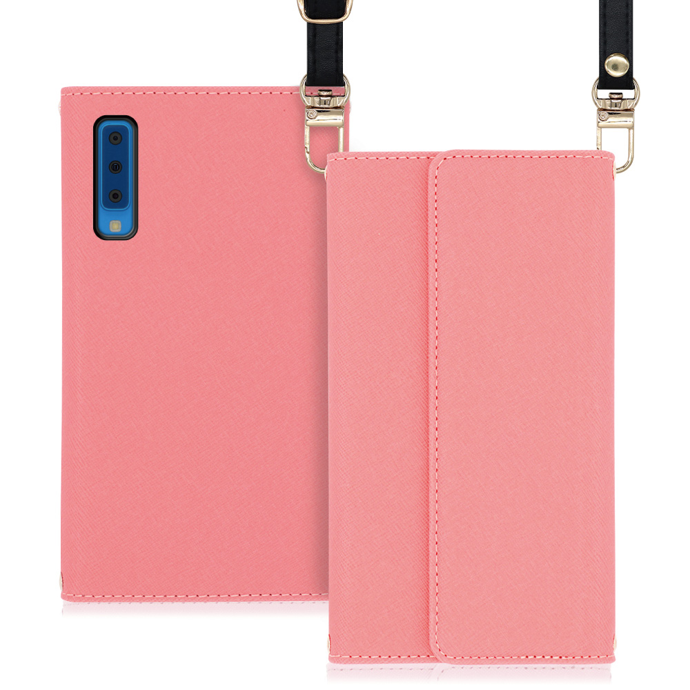 LOOF Strap Galaxy A7 / SM-A750C 用 [ピンク] 両手が使える ネックストラップ ショルダー ロングストラップ付きケース カード収納 幅広ポケット
