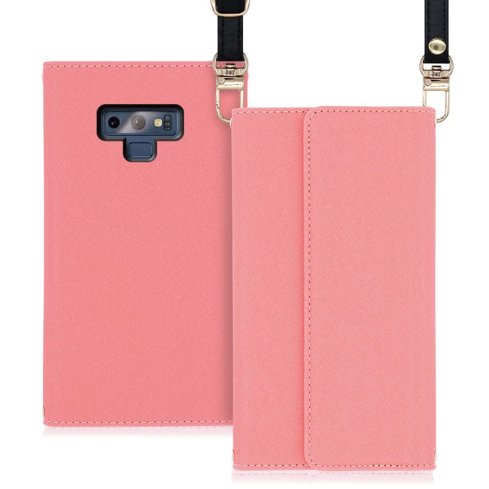 LOOF Strap Galaxy Note9 / SC-01L / SCV40 用 [ピンク] 両手が使える ネックストラップ ショルダー ロングストラップ付きケース カード収納 幅広ポケット