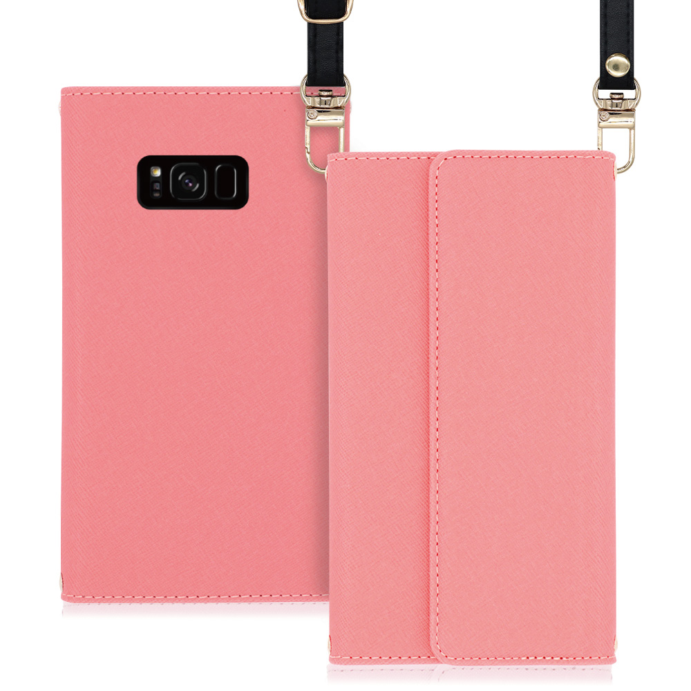 LOOF Strap Galaxy S8+ / SC-03J / SCV35 用 [ピンク] 両手が使える ネックストラップ ショルダー ロングストラップ付きケース カード収納 幅広ポケット