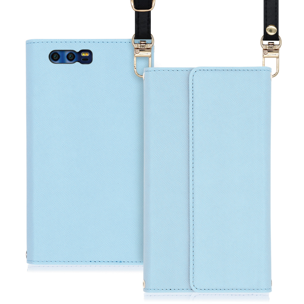LOOF Strap HUAWEI honor9 / STF-L09 用 [ブルー] 両手が使える ネックストラップ ショルダー ロングストラップ付きケース カード収納 幅広ポケット