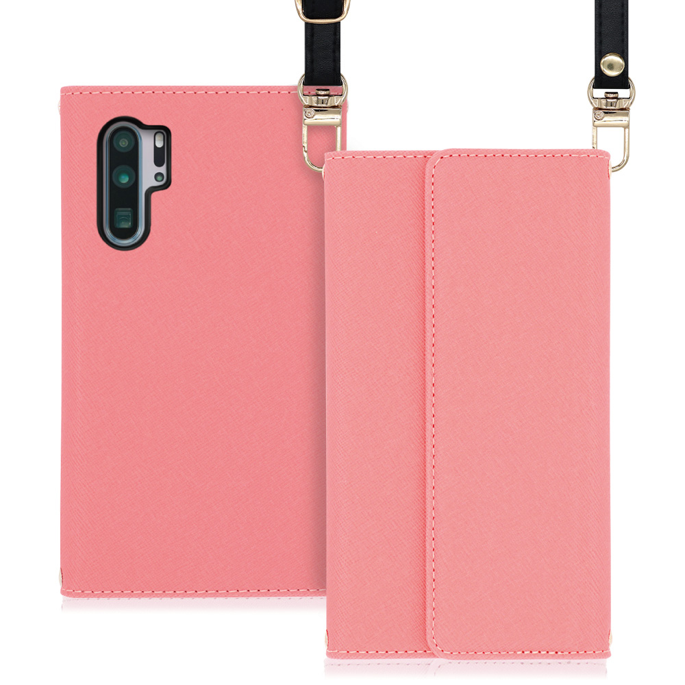 LOOF Strap HUAWEI P30 Pro 用 [ピンク] 両手が使える ネックストラップ ショルダー ロングストラップ付きケース カード収納 幅広ポケット