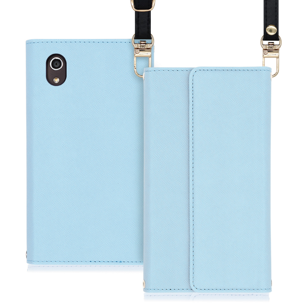 LOOF Strap KYOCERA DIGNO J / 704KC 用 [ブルー] 両手が使える ネックストラップ ショルダー ロングストラップ付きケース カード収納 幅広ポケット