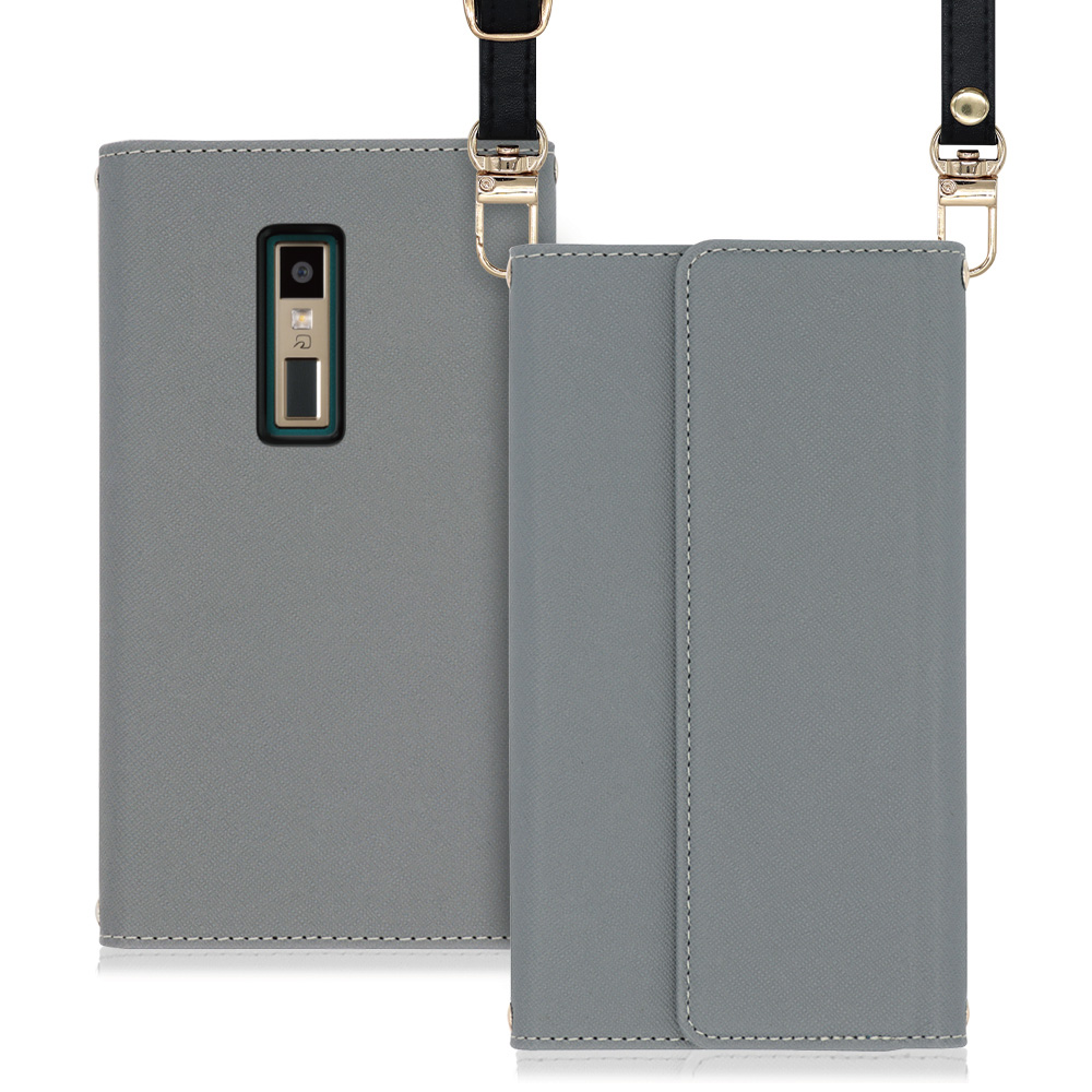 LOOF Strap KYOCERA URBANO V04 / KYV45 用 [グレー] 両手が使える ネックストラップ ショルダー ロングストラップ付きケース カード収納 幅広ポケット