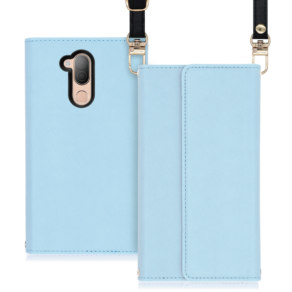 LOOF Strap LG style 2 / L-01L 用 [ブルー] 両手が使える ネックストラップ ショルダー ロングストラップ付きケース カード収納 幅広ポケット