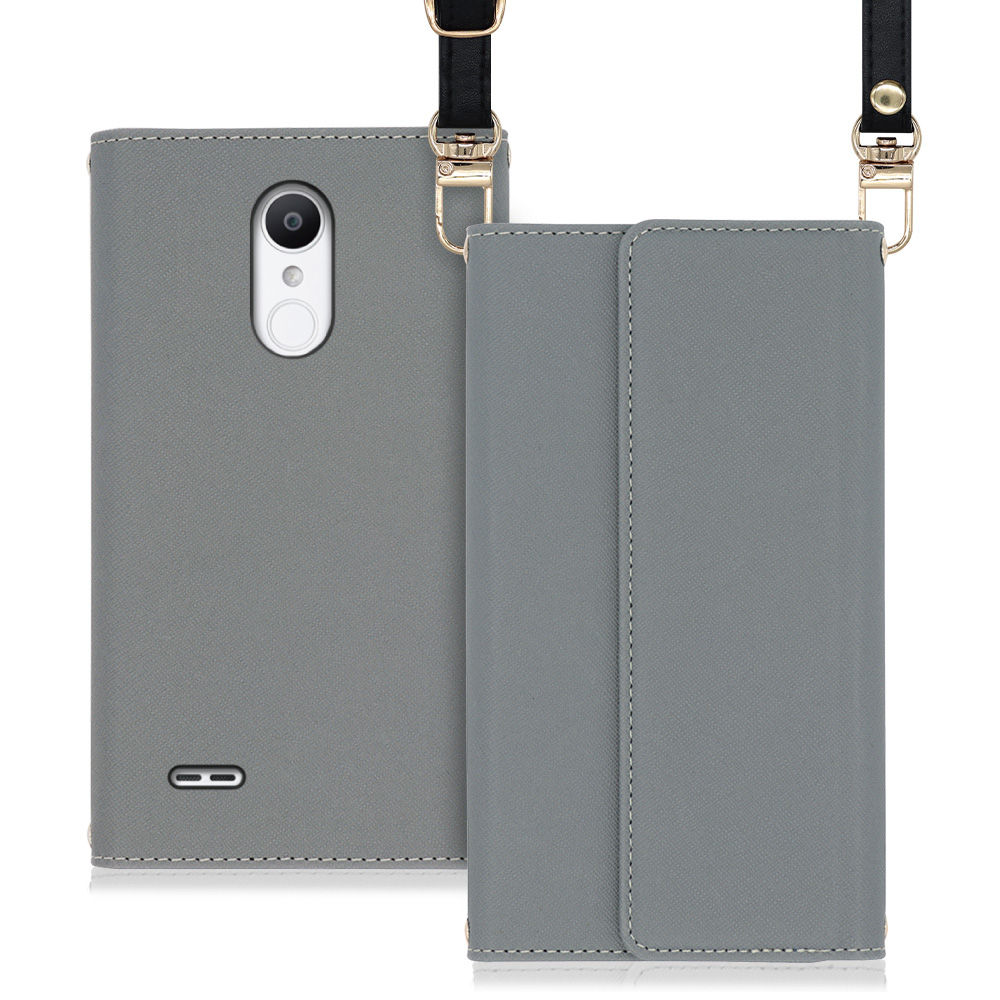 LOOF Strap LG it / LGV36 用 [グレー] 両手が使える ネックストラップ ショルダー ロングストラップ付きケース カード収納 幅広ポケット