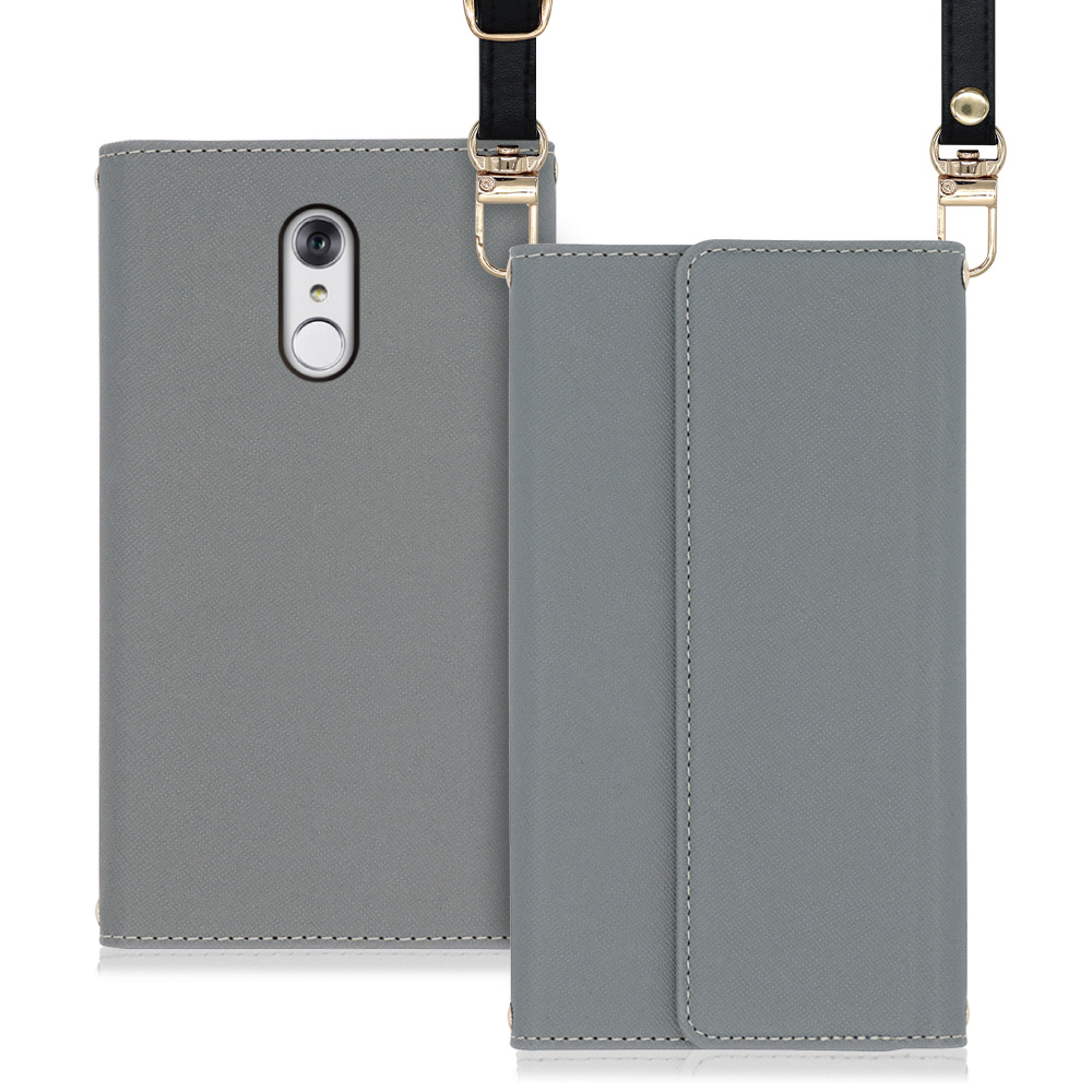 LOOF Strap LG style / L-03K 用 [グレー] 両手が使える ネックストラップ ショルダー ロングストラップ付きケース カード収納 幅広ポケット