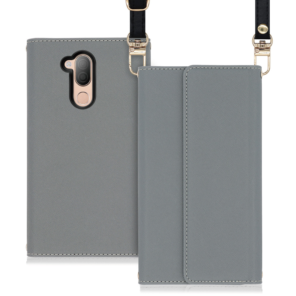 LOOF Strap LG style 2 / L-01L 用 [グレー] 両手が使える ネックストラップ ショルダー ロングストラップ付きケース カード収納 幅広ポケット