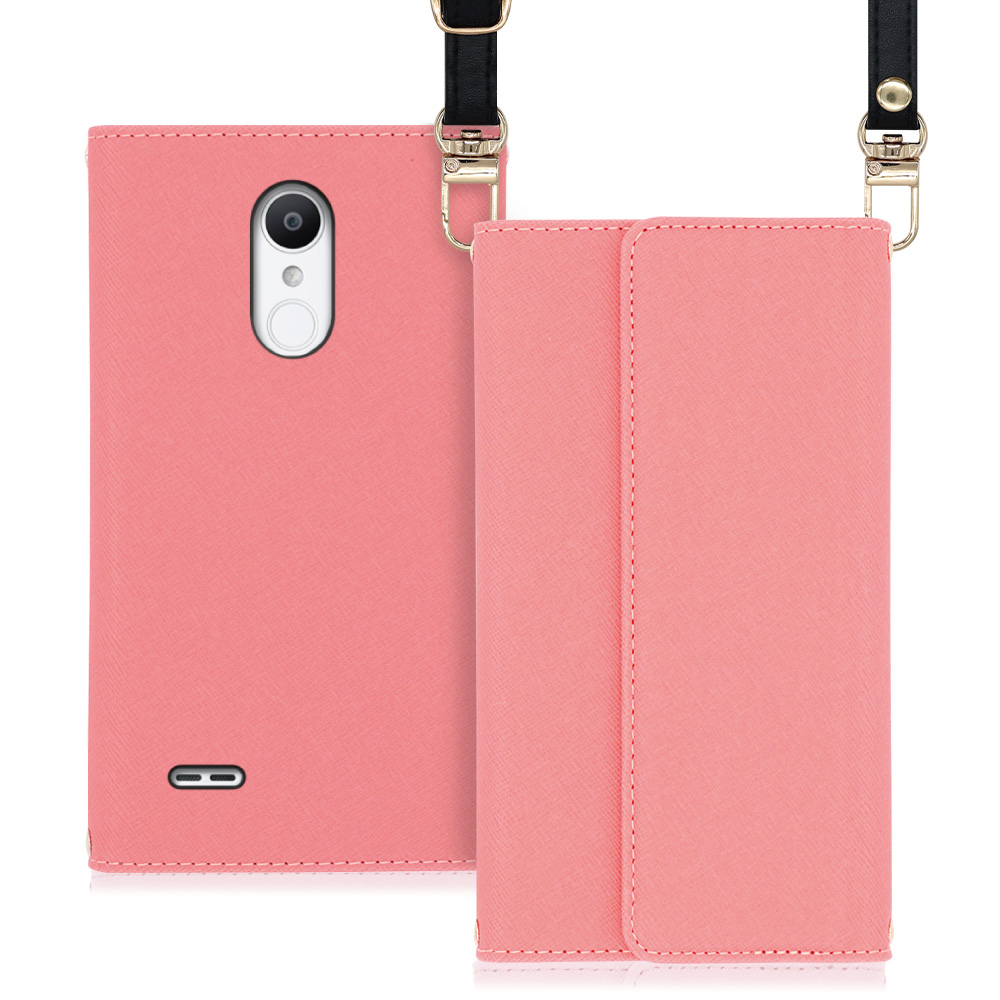 LOOF Strap LG it / LGV36 用 [ピンク] 両手が使える ネックストラップ ショルダー ロングストラップ付きケース カード収納 幅広ポケット