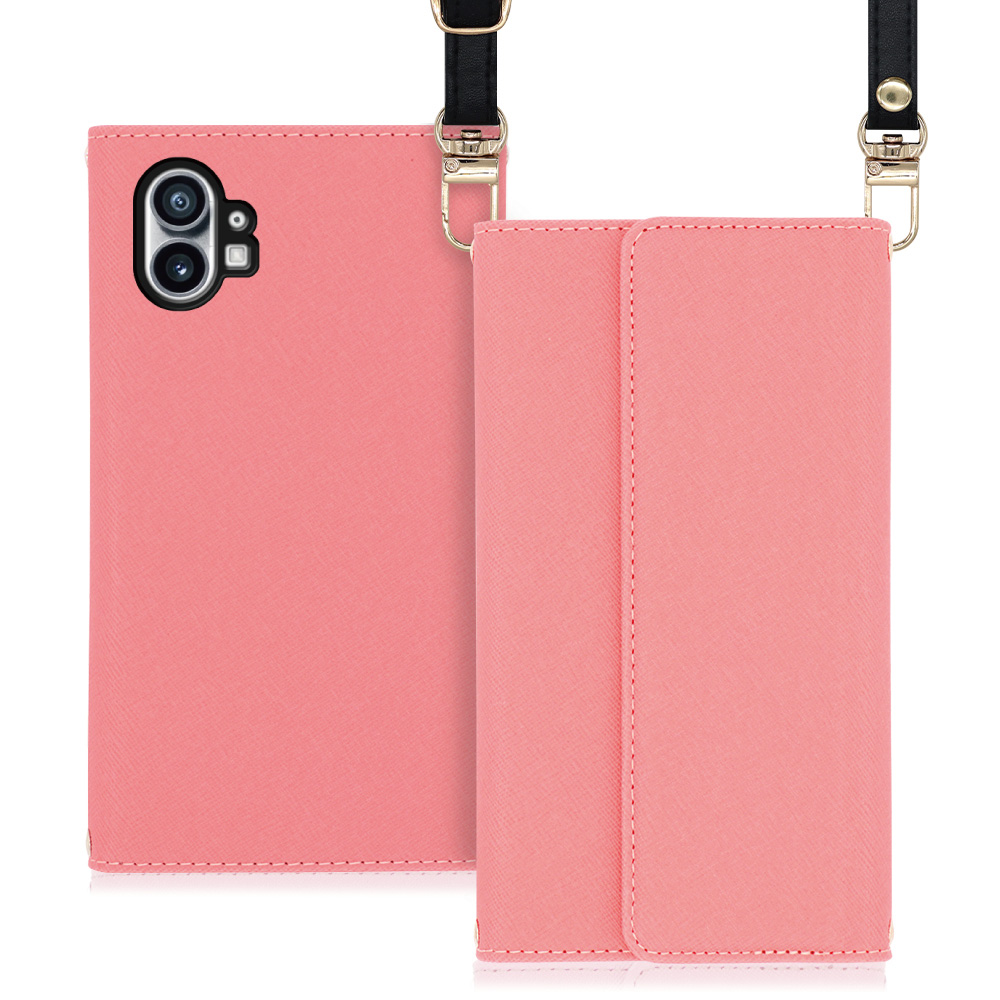 LOOF Strap Series Nothing Phone (1) 用 [ピンク] 両手が使える ネックストラップ ショルダー ロングストラップ付きケース カード収納 幅広ポケット