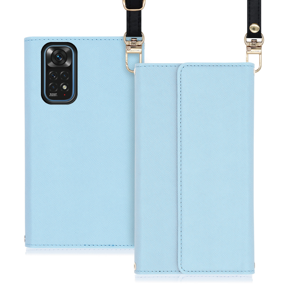 LOOF Strap Xiaomi Redmi Note 11 用 [ブルー] 両手が使える ネックストラップ ショルダー ロングストラップ付きケース カード収納 幅広ポケット