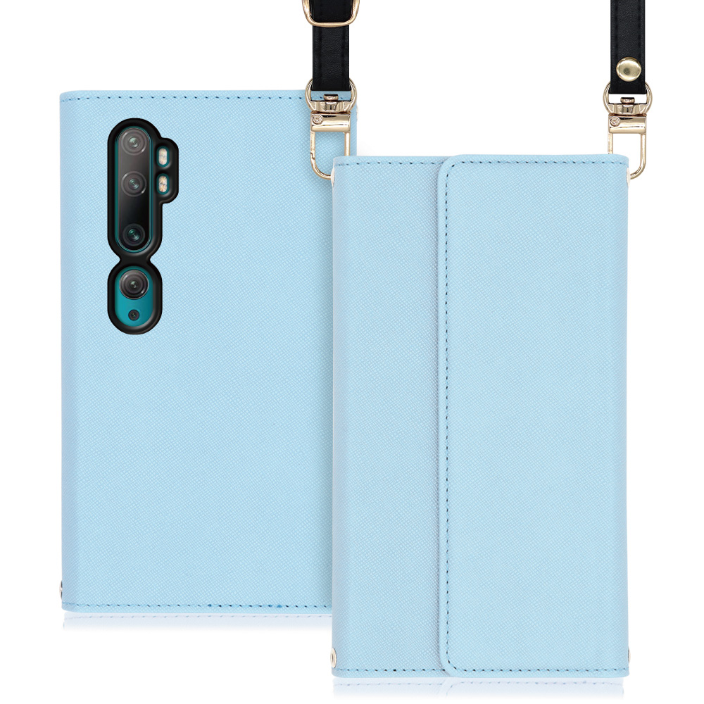 LOOF Strap Xiaomi Mi Note 10 / Mi Note 10 Pro / M1910F4G / M1910F4S 用 [ブルー] 両手が使える ネックストラップ ショルダー ロングストラップ付きケース カード収納 幅広ポケット