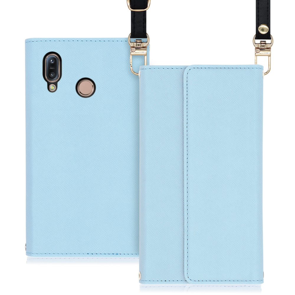 LOOF Strap ZenFone Max (M1) / ZB555KL 用 [ブルー] 両手が使える ネックストラップ ショルダー ロングストラップ付きケース カード収納 幅広ポケット