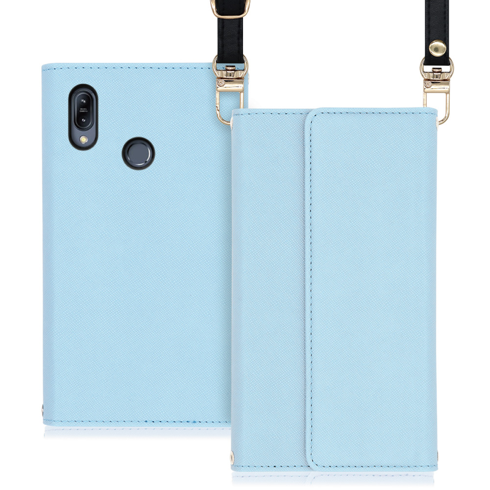 LOOF Strap ZenFone Max (M2) / ZB633KL 用 [ブルー] 両手が使える ネックストラップ ショルダー ロングストラップ付きケース カード収納 幅広ポケット